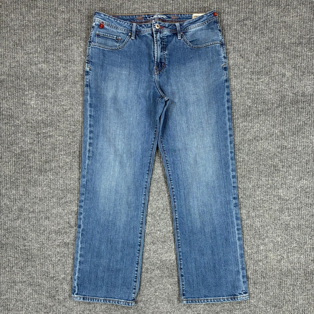 Worn Mens Straight Leg Jeans Size 38x32 Blue Denim Cotton Stretch Mid Rise